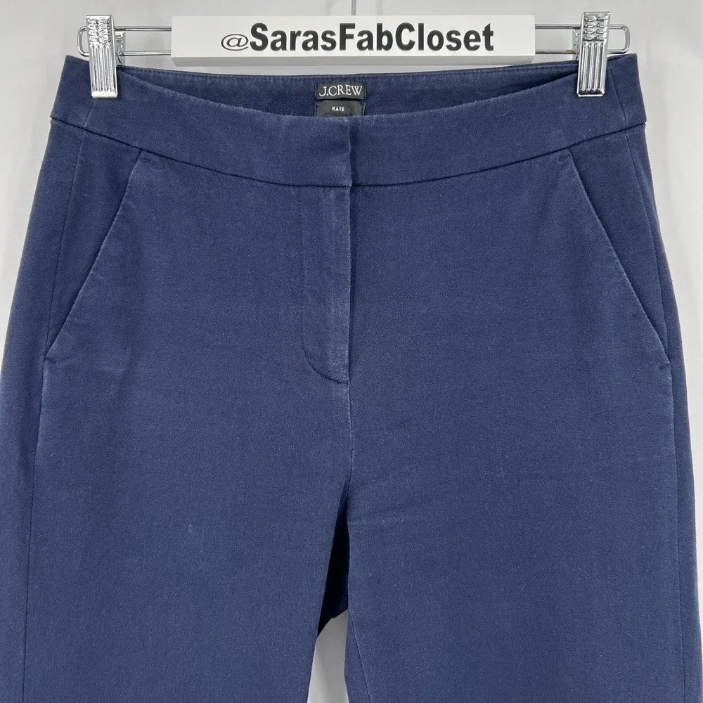 J. Crew Women's Size 4 Kate Straight Leg Pants Bi-Stretch Cotton Navy Blue BF401